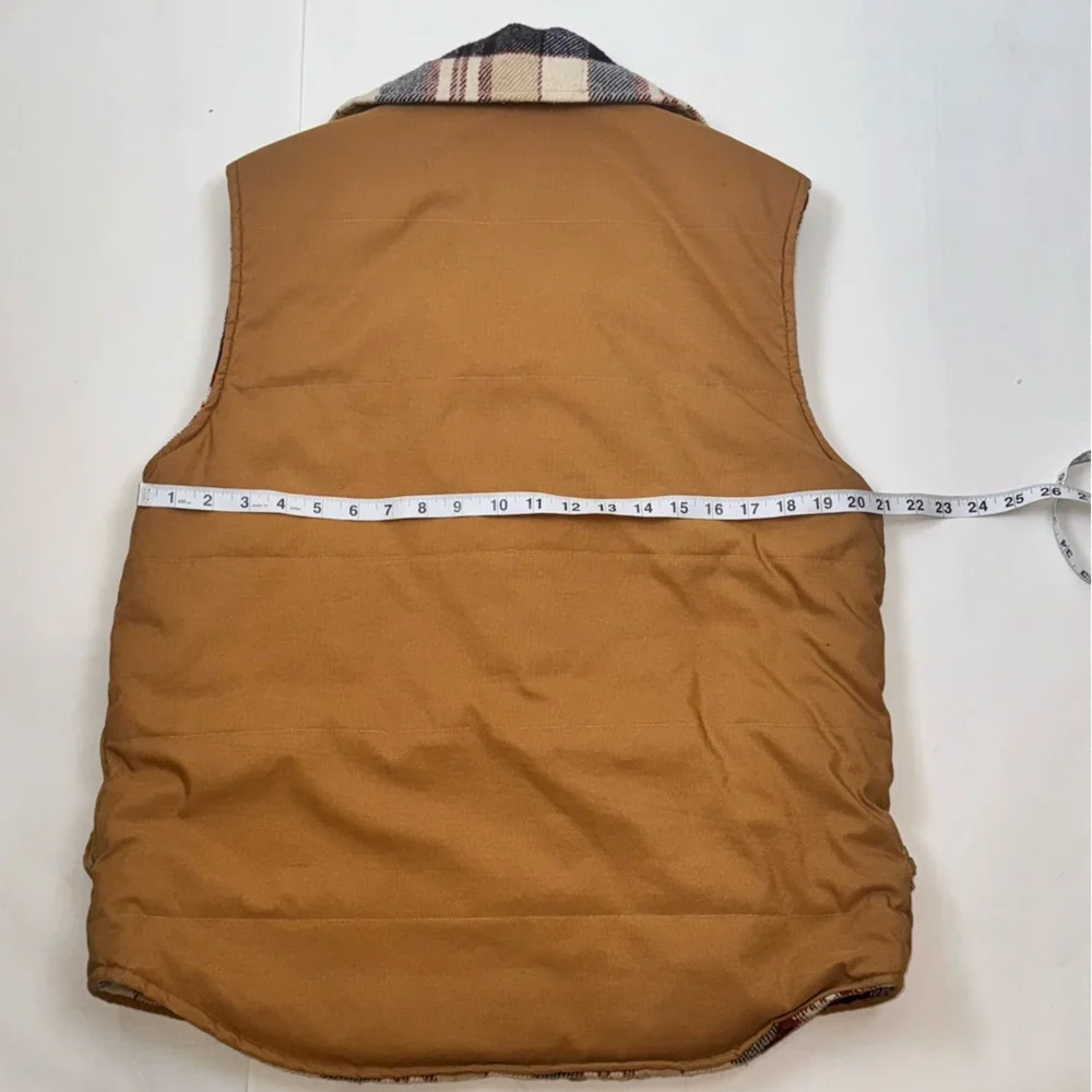 Golden Fleece Men’s Vest Large beige twill and wool plaid Vintage Gorpcore